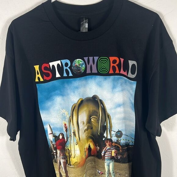 🔥🔥”NEW” TRAVIS SCOTT ASTROWORLD Rap Music ConcertBand Black Tee - Men Sz XL